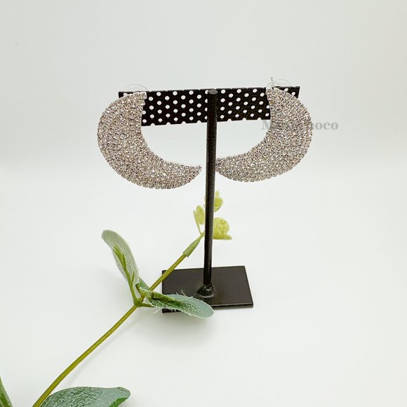 Crescent Moon Rhinestone Stud Earrings - Picture 5 of 9